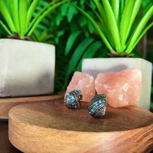 Semi-Hoop Blue & Silver Crystal Earrings